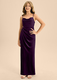 Azazie Mai Junior Grape A-Line Sweetheart Neckline Velvet Dress image3