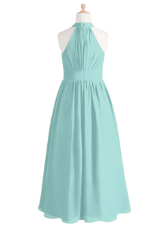 Azazie Iman Junior Aqua A-Line Pleated Chiffon Dress image7