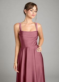 Azazie Shaude Bridesmaid Dresses Desert Rose A-Line Pleated Stretch Satin Dress image3