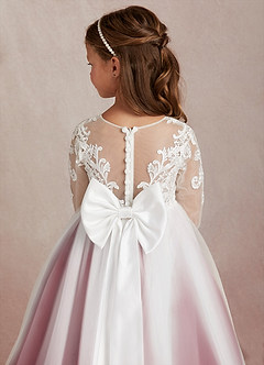 Azazie Elodie Flower Girl Dresses Ivory Burgundy Ball-Gown Lace Dress image8