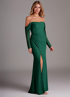 Azazie Hallie Bridesmaid Dresses Emerald Mermaid Long Sleeve Chiffon Dress image4