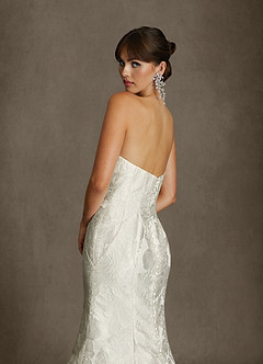 Azazie Renee Wedding Dresses Antique White Mermaid Strapless Floral Jacquard Dress image8
