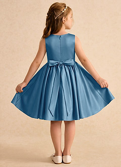 Azazie Prima Flower Girl Dresses Steel Blue A-Line Bow Matte Satin Dress image2