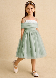 Azazie May vestidos de niña de las flores Vestido de Salvia Polvorienta de Tul de Princesa con Plisado image4