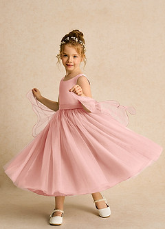 Azazie Pear Blumenmädchenkleider Ballkleid Schleifen Tüll Kleid Rosettenrosa image2