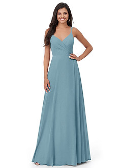 Azazie Lennon Bridesmaid Dresses Moody Blue A-Line Lace Chiffon Dress image5