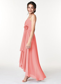 Azazie Catalina Junior Coral A-Line Ruched Chiffon Dress image5