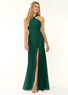 Azazie Rue Bridesmaid Dresses Emerald A-Line Halter Chiffon Dress image1