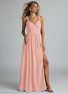 Azazie Aziza Bridesmaid Dresses Rosette A-Line V-Neck Pleated Chiffon Dress image1
