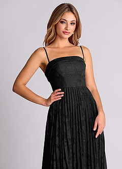 Azazie Mariana Vestidos de damas de honor Vestido de Negro de Devorado Floral de Corte en A Convertible con Sin tirantes image2