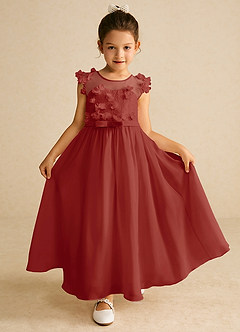 Azazie Arlo Sukienki dla dziewczynek sypiących kwiaty Linia A Ukłon Szyfon Długość kostki Sukienka image1