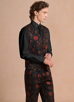 front Caleb Negro Chaleco de traje con estampado vintage de Halloween