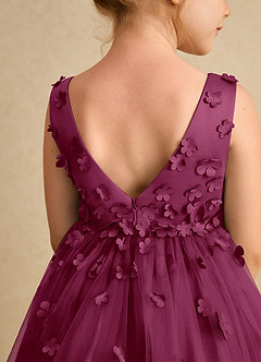 Azazie Lana Flower Girl Dresses Mulberry A-Line Sleeveless Matte Satin Dress image7