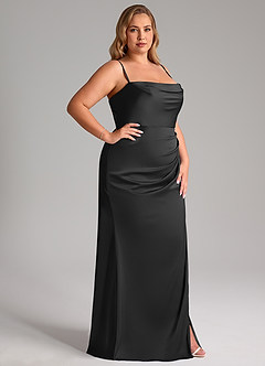Azazie Leonis Bridesmaid Dresses Black Mermaid Pleated Stretch Satin Convertible Dress image14