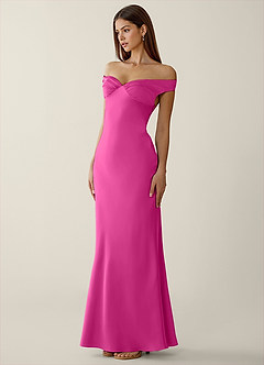 Gwendonme Hot Pink Satin Crystal Linen Prom Dress image3