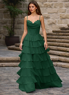 Floralace Verde Esmeralda Vestido de fiesta de corte A con volantes image4