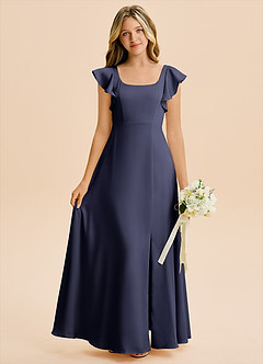 Azazie Bondi Junior Stormy A-Line Side Slit Stretch Satin Dress image1
