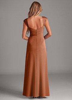 Azazie Laila Bridesmaid Dresses Copper A-Line Pleated Stretch Satin Dress image2