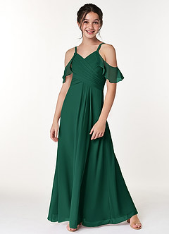 Azazie Dakota Junior Abito A-Line in Chiffon a Spalla Scoperta Smeraldo image4