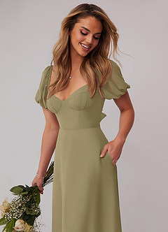 Barbie ♥ Azazie Bridesmaid Dresses Moss Green A-Line Pleated Chiffon Dress image4