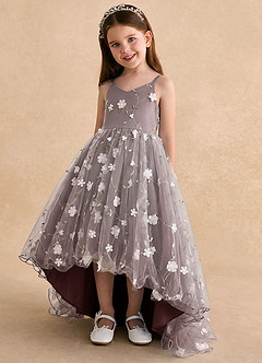 Azazie Celia Flower Girl Dresses Espresso A-Line Spaghetti Strap Tulle Dress image5