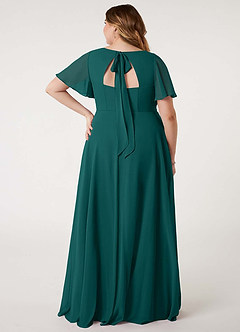 Azazie Kimber Bridesmaid Dresses Peacock A-Line Flounce Sleeve Chiffon Dress image10