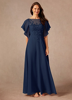 Azazie Faviola Mother of the Bride Dresses Dark Navy A-Line Boatneck sequins Chiffon Dress image3