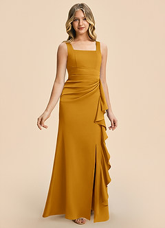 Azazie Adrienne Junior Etui Plissee Stretch-Satin Kleid Butterscotch image6