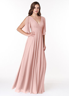 Azazie Temeka Robes de demoiselle d'honneur Robe Trapèze en Mousseline de soie Rayé Rose Poudré image8