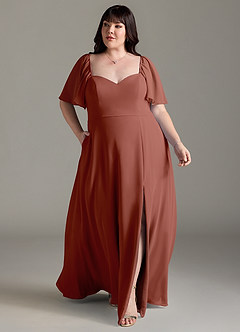 Azazie Chloe Abiti da Damigella Abito A-Line in Chiffon Scollo a Cuore Auburn image7