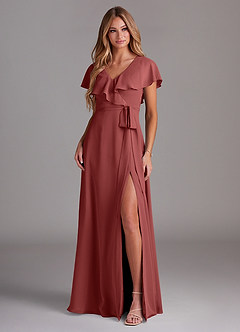 Azazie Lainey Bridesmaid Dresses Terracotta A-Line with Pockets Chiffon Dress image3