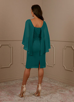 Azazie Mirra Mother of the Bride Dresses Peacock Sheath Scoop Pleated Chiffon Dress image3