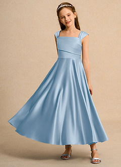 Azazie Bundle Girls Formal Flower Girl Dresses Powder Blue A-Line Pleated Matte Satin Dress image6