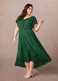 Azazie Palana Mother of the Bride Dresses Dark Green A-Line Lace Chiffon Dress image8