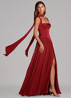 Azazie Stephanie Bridesmaid Dresses Scarlet A-Line Pleated Stretch Satin Dress image3