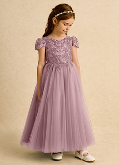 Azazie Puff Flower Girl Dresses Dusty Rose Ball-Gown Lace Tulle Dress image4
