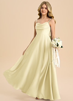 Azazie Bear Junior Abito A-Line in Raso Elasticizzato Scollo a Cuore Sorbetto Al Limone image5