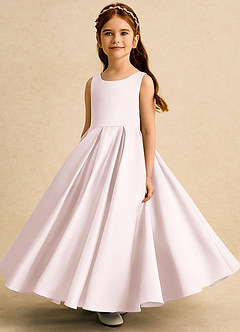 Azazie Pepper vestidos de niña de las flores Vestido Rosa Rubor de Satin Mate de Línea A con Plisado image5