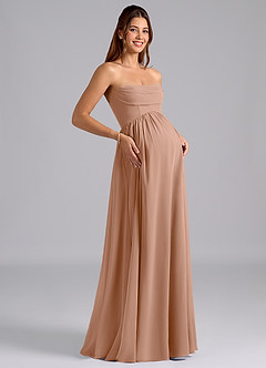 Azazie Saige Robes de demoiselle d'honneur de maternité Robe Trapèze Plissée Longueur ras du sol Mousseline de soie image8