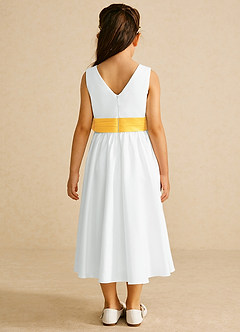Azazie Darling Flower Girl Dresses Ivory Marigold A-Line Bow Cotton Dress image5
