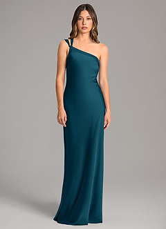 Azazie Monroe Bridesmaid Dresses Ink Blue Mermaid One Shoulder Stretch Satin Dress image4