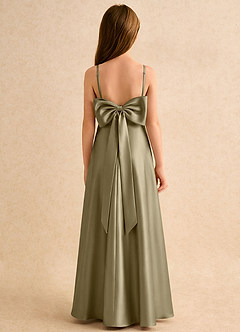 Azazie Joella Girls Formal Flower Girl Dresses Moss Green A-Line Pleated Stretch Satin Dress image1