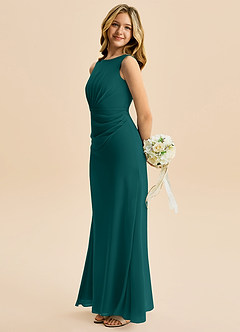 Azazie Floris Junior Robe Trapèze en Mousseline de soie Plissée Paon image5