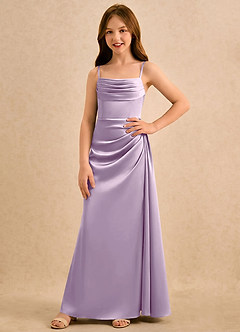 Azazie Shyla Girls Formal Jurken voor bloemenmeisjes Kolom Jurk van Stretch Satijn Geplooide Frosted Lila image4