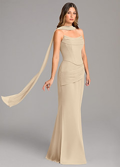 Azazie Sorrel Bridesmaid Dresses Champagne Mermaid Corset Chiffon Dress image4