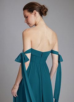 Azazie Ayanna Bridesmaid Dresses Ink Blue A-Line Off the Shoulder Chiffon Dress image8