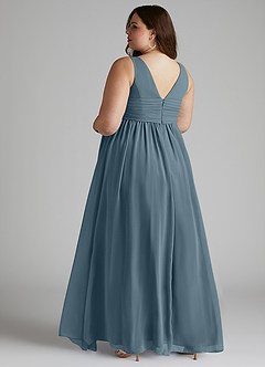 Azazie Yetta Maternity Bridesmaid Dresses A-Line V-Neck Gathered Chiffon Floor-Length Dress image11