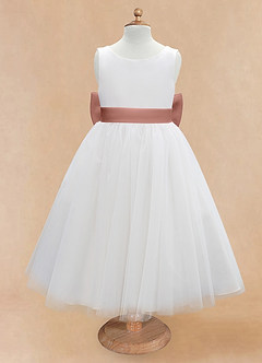 Azazie Kavi Flower Girl Dresses Ivory Cedar Rose A-Line Bow Matte Satin Dress image7