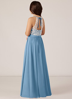 Azazie Fahari Junior Steel Blue A-Line Lace Chiffon Dress image4