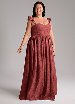 Azazie Denisse Abiti da Damigella Abito A-Line in Burnout Floreale Drappeggiato Terracotta image10
